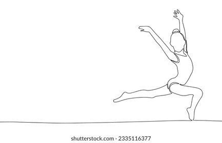 Silhouette of young girl gymnast. Concept of sport banner. One line continuous minimalism vector illustraiton. Line art, outline.