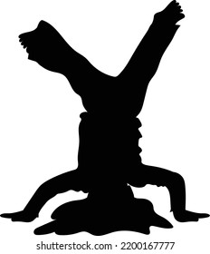 Silhouette of Young Girl in Hand Stand on Head Vector Illustration in Black and White