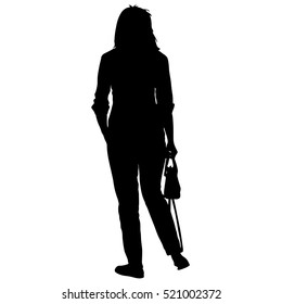 Silhouette young girl with handbag standing. Vector illustration.