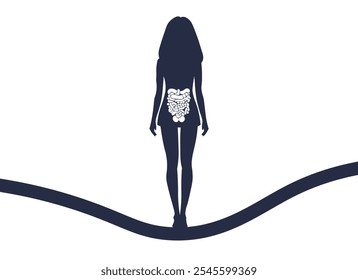 silhueta de uma menina com seu intestino. saúde intestinal simbólica. gráfico vetor minimalista