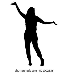 Silhouette young girl jumping with hands up, motion. Vector illustration.