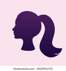 Silhouette of a young girl with long hair tied in a ponytail. Vector illustration