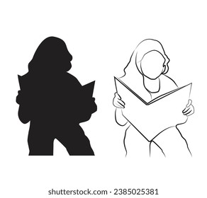 silhouette of a young girl reading a book  vector