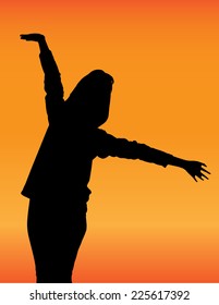 The silhouette of young girl with warm tone