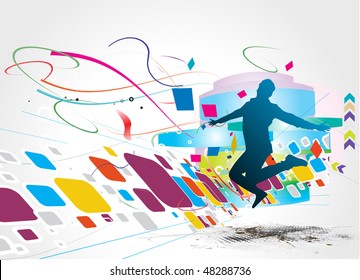 silhouette of a  young happy man and having fun, vector illustration