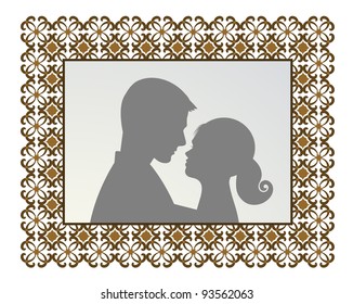 Silhouette of young lovers in pretty frame