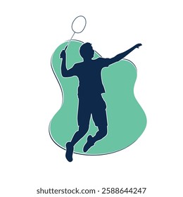 Silhouette of a young male badminton player gearing up for a powerful smash. Perfect for branding, merchandise, events, ads, sports apparel, web, and app UI