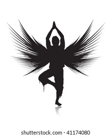 silhouette young man doing yoga exercise with white background ,vector illustration