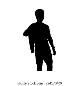 Silhouette young man with ecological bag on white background