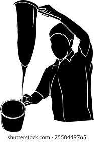 Silhouette of a young man filtering coffee, Silhouette of a coffee shop