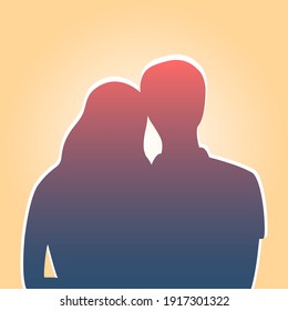 Silhouette of a young man and girl on a sunset background. Couple in love. Vector romantic illustration.