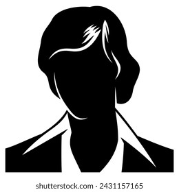 Silhouette of young man head with long hair, dandy. For avatars, user profiles. Designed to good fit in square and circle. Vector clipart isolated on white.