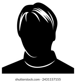 Silhouette of young man head in sweater. For avatars, user profiles. Designed to good fit in square and circle. Vector clipart isolated on white.
