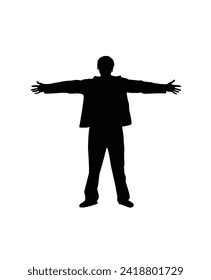 Silhouette of Young Man Spreading Hands. People actions and emotions concept vector