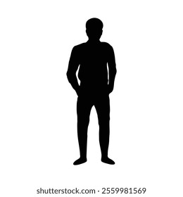 A silhouette of a young man standing casually with hands in pockets, exuding confidence and style