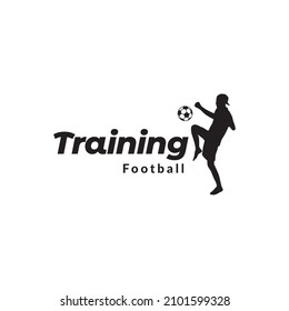 silhouette young man training football logo design vector graphic symbol icon sign illustration creative idea