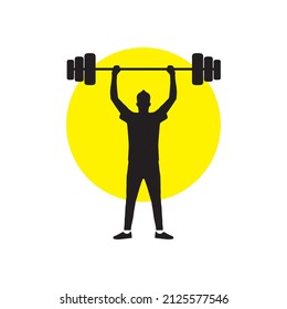 silhouette young man training lifts the gym logo design, vector graphic symbol icon illustration creative idea
