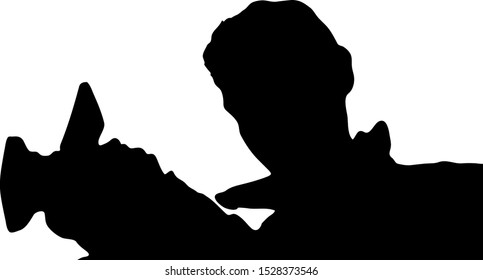 Silhouette of a young man with a video camera. Vector art.