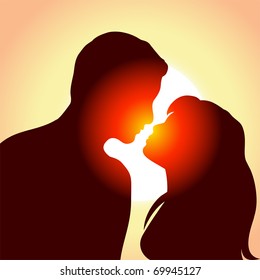 Silhouette of young man and woman in love, illustration