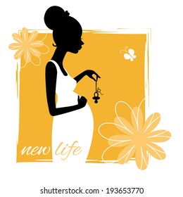 Silhouette of young pregnant woman with pacifier