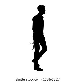 Silhouette of a young religious Jew. Hasid. Isolated vector illustration. black on white.