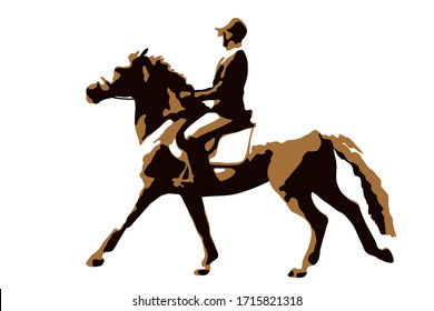 Silhouette of a young rider on a galloping pony