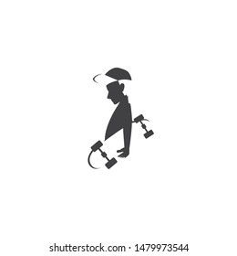 the silhouette of a young skateboarder logo vector icon ilustration