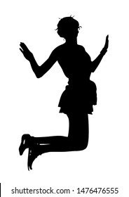 Silhouette of a young slender skinny girl who is having fun jumping up
