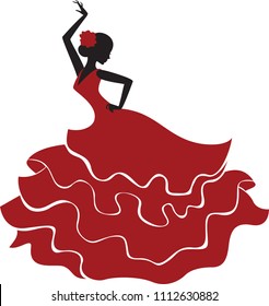 Silhouette Of A Young Spanish Girl In Traditional Dress Dancing Flamenco