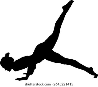 Silhouette of young sportswoman in sportswear, doing yoga and stretching exercises, pilates workout isolated on white background. Collage. Sport, health, hobby, youth, lifestyle, name concepts.