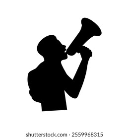 silhouette of a young student protesting with a megaphone 