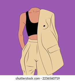 Silhouette of young stylish woman, model. Fashion illustration in trendy style. Vector
