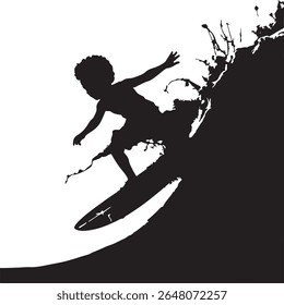 a silhouette of a young surfer riding a wave, capturing the essence of summer and ocean adventures perfectly
