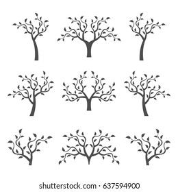 Silhouette of a young tree.Set of abstract trees.