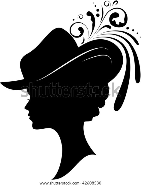 Silhouette Young Woman Hat On White Stock Vector (Royalty Free) 42608530