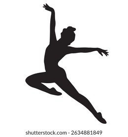 Silhouette of a young woman jumping, a fitness action pose in black vector 