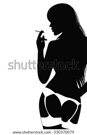 Download Silhouette Young Woman Lingerie Smoking Cigarette Stock ...