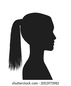 Silhouette of a young woman with ponytail hairstyle.