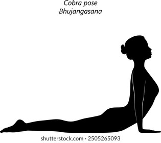 Silhouette of young woman practicing Bhujangasana yoga pose. Cobra pose. Intermediate Difficulty. Isolated vector illustration