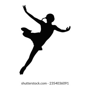 Silhouette of young woman practicing ice skating. Vector illustration silhouette.