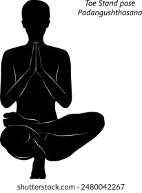 Silhouette of young woman practicing Padangushthasana yoga pose. Toe Stand pose or Tip Toe pose. Intermediate Difficulty. Isolated vector illustration