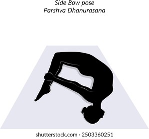 Silhouette of young woman practicing Parshva Dhanurasana yoga pose. Side Bow pose. Intermediate Difficulty. Isolated vector illustration