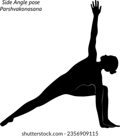 Silhouette of young woman practicing yoga, doing Side Angle pose. Parshvakonasana. Standing and Lateral Bend. Intermediate. Isolated vector illustration.