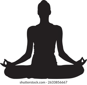 Silhouette of young woman practicing yoga, doing Easy pose Sukhasana (pose name), Vector illustration isolated on transparent background, eps10.
