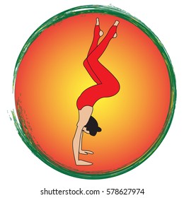 Silhouette young woman practicing yoga. Girl pilates. Vector on abstract background