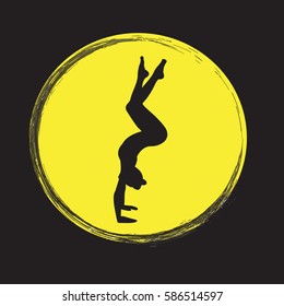 Silhouette young woman practicing yoga. Girl pilates. Vector on abstract background