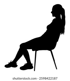 Silhouette of young woman relaxing sitting on chair. Vector illustration