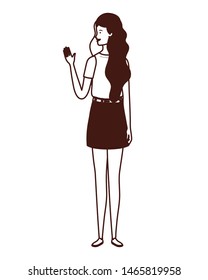 silhouette of young woman standing on white background