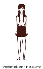 silhouette of young woman standing on white background