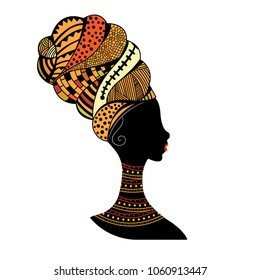 Silhouette of young woman in traditional turban, Object isolated.
 Good to use in fashion and travel industry